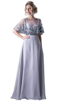 Formal Gowns Cinderella Divine - Bead Embroidered Cape A-line Dress