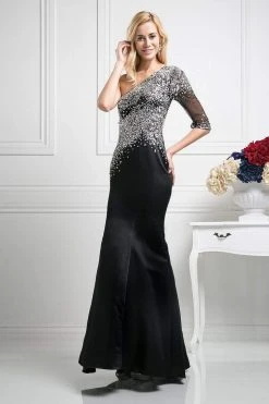 Cinderella Divine - Beaded Asymmetric Neck Trumpet Dress Formal Gowns