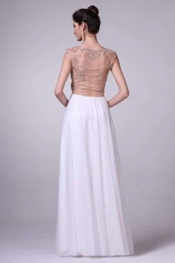 Cinderella Divine - Beaded Cap Sleeve A-line Chiffon Evening Gown Formal Gowns