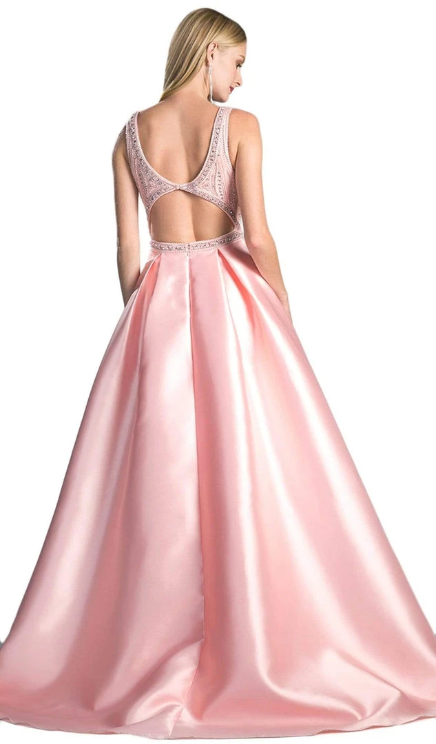 Cinderella Divine - Beaded Deep V-neck Satin Evening Gown Formal Gowns 5 Cinderella Divine - Beaded Deep V-neck Satin Evening Gown Formal Gowns