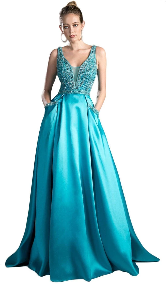 Cinderella Divine - Beaded Deep V-neck Satin Evening Gown Formal Gowns 7 Cinderella Divine - Beaded Deep V-neck Satin Evening Gown Formal Gowns
