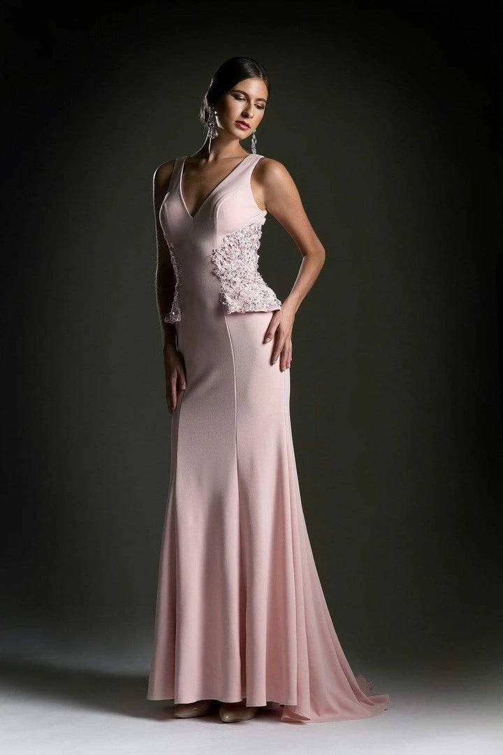 Cinderella Divine - Beaded Lace V-neck Trumpet Dress 6 Cinderella Divine - Beaded Lace V-neck Trumpet Dress