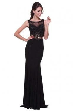 Cinderella Divine - Beaded Long Sheath Dress JC4022 - 1 Pc Black In Size 6 Available Formal Gowns