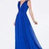 Cinderella Divine - J746 Beaded Plunging Ruched Evening Dress Formal Gowns