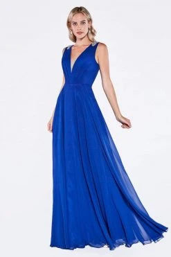 Cinderella Divine - J746 Beaded Plunging Ruched Evening Dress Formal Gowns