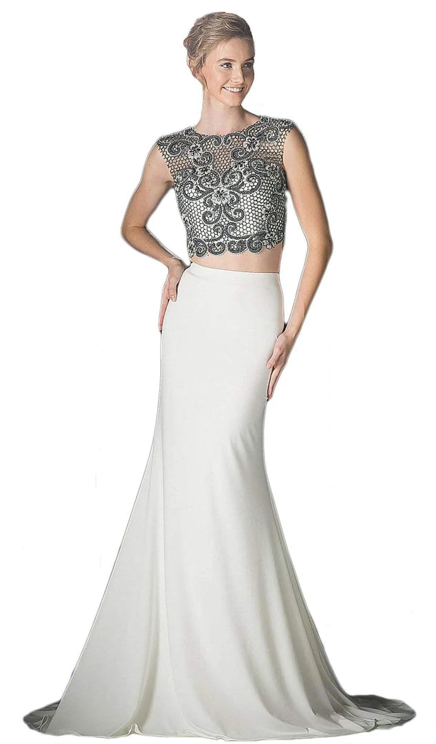 Cinderella Divine - Beaded Sleeveless Two-Piece Chiffon Evening Gown 3 Cinderella Divine - Beaded Sleeveless Two-Piece Chiffon Evening Gown