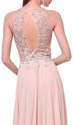 Cinderella Divine - Bedazzled Halter Neck A-line Dress