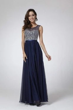 Cinderella Divine - CJ90 Bejeweled Illusion Bodice A-Line Evening Gown