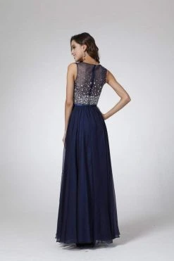 Cinderella Divine - CJ90 Bejeweled Illusion Bodice A-Line Evening Gown