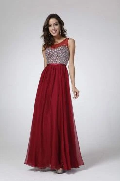 Cinderella Divine - CJ90 Bejeweled Illusion Bodice A-Line Evening Gown