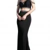 Cinderella Divine - Bejeweled Two Piece V-neck Fitted Dress Formal Gowns