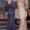 Cinderella Divine - Bishop Sleeve Glitter Evening Dress J821 Formal Gowns