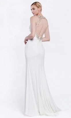 Cinderella Divine Bridal - 60547 Beaded High Halter High Slit Long Dress
