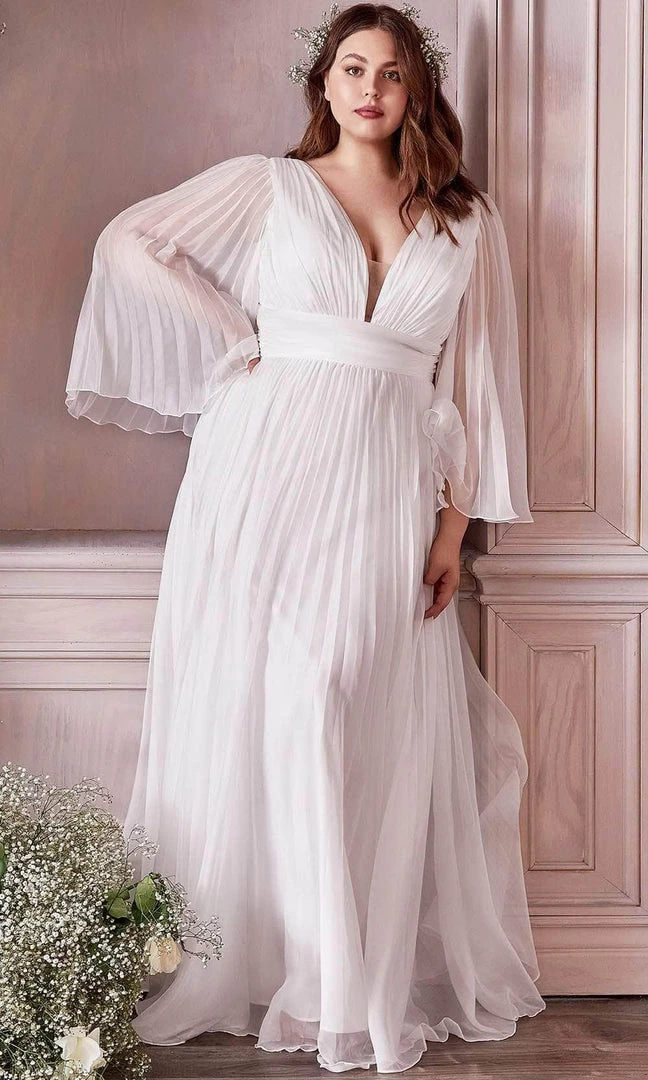 Formal Gowns Cinderella Divine Bridal - Deep V-Neck Pleated Bridal Gown CD242WC - 1 Pc Off White In Size 20 Available 3 Formal Gowns Cinderella Divine Bridal - Deep V-Neck Pleated Bridal Gown CD242WC - 1 Pc Off White In Size 20 Available