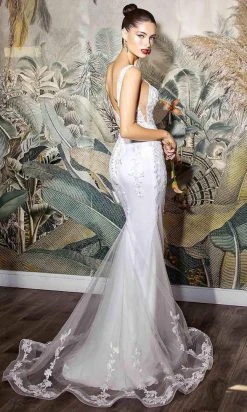 Cinderella Divine Bridals - 9237W Lace Applique Fitted Mermaid Bridal Gown - 1 Pc Off White In Size 2X Available