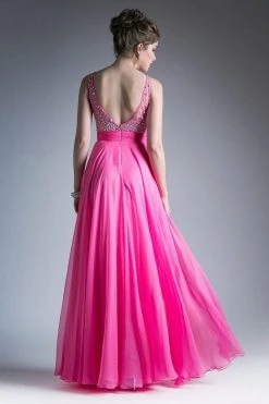 Cinderella Divine - C255 Beaded Bateau Chiffon A-line Gown Formal Gowns