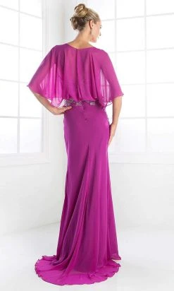 Cinderella Divine - C280 Sheer Batwing Capelet Metallic Appliqued Gown