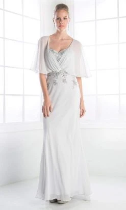 Cinderella Divine - C280 Sheer Batwing Capelet Metallic Appliqued Gown