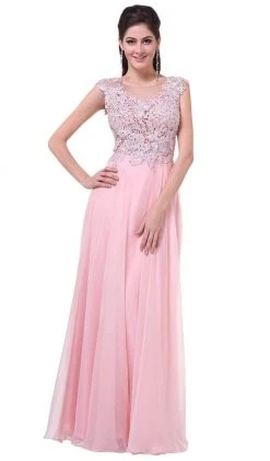 Cinderella Divine - Cap Sleeve Embellished Illusion Lace Gown Formal Gowns