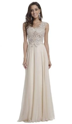 Cinderella Divine - Cap Sleeve Embellished Illusion Lace Gown Formal Gowns