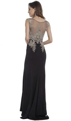 Cinderella Divine - Cap Sleeve Illusion Bateau Metallic Lace Evening Gown