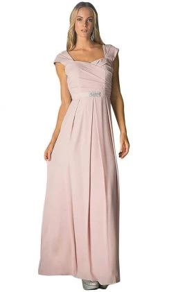 Cinderella Divine - Cap Sleeve Pleated Bodice A-Line Long Formal Dress Formal Gowns
