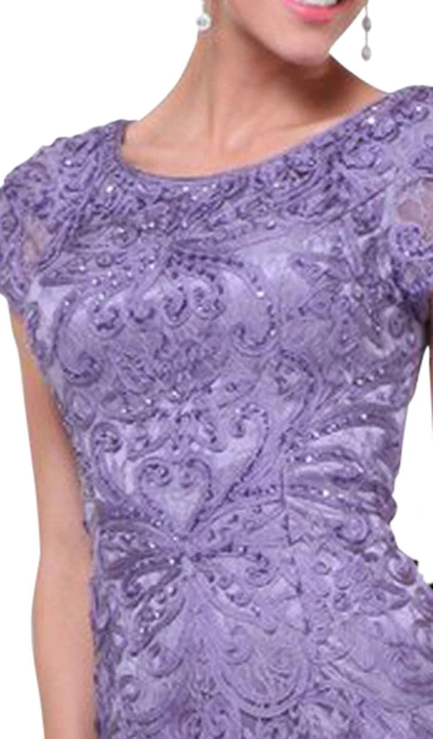 Cinderella Divine - Cap Sleeve Soutache Embellished Long Sheath Formal Dress Formal Gowns 4 Cinderella Divine - Cap Sleeve Soutache Embellished Long Sheath Formal Dress Formal Gowns