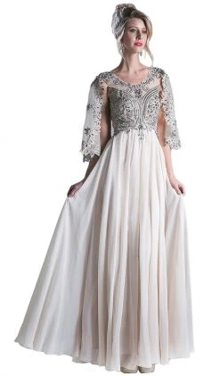 Formal Gowns Cinderella Divine - Cape Sleeves Beaded A-line Evening Dress