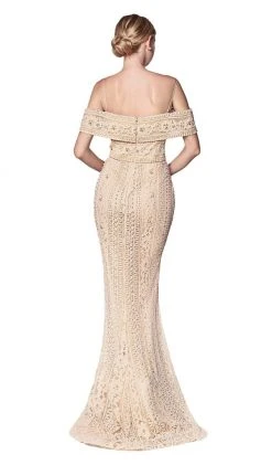 Cinderella Divine - CB0032 Off Shoulder Beaded Lace Mermaid Gown