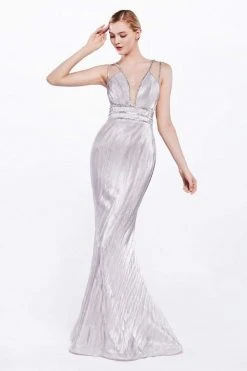 Cinderella Divine - CC1138 Embellished Deep V-neck Mermaid Gown Formal Gowns