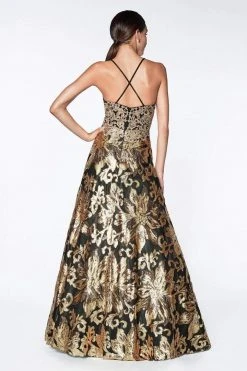 Cinderella Divine - CD0125 Sequined Deep V-neck A-line Gown Formal Gowns