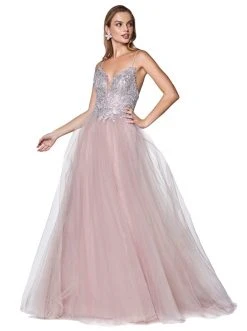 Cinderella Divine - CD0128 Applique Detailed Bodice Tulle A-Line Gown 14 Cinderella Divine - CD0128 Applique Detailed Bodice Tulle A-Line Gown