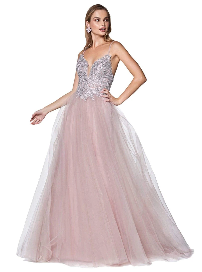 Cinderella Divine - CD0128 Applique Detailed Bodice Tulle A-Line Gown 8 Cinderella Divine - CD0128 Applique Detailed Bodice Tulle A-Line Gown