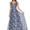 Cinderella Divine - CD0131 Floral Embellished Deep V-neck A-line Dress