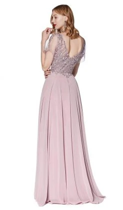 Cinderella Divine - CD0135 Lace V-neck Chiffon A-line Dress