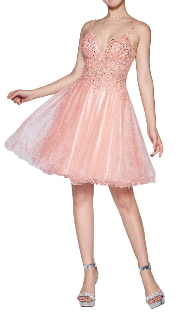 Cinderella Divine - CD0137 Jeweled Lace Glitter Tulle Cocktail Dress 3 Cinderella Divine - CD0137 Jeweled Lace Glitter Tulle Cocktail Dress