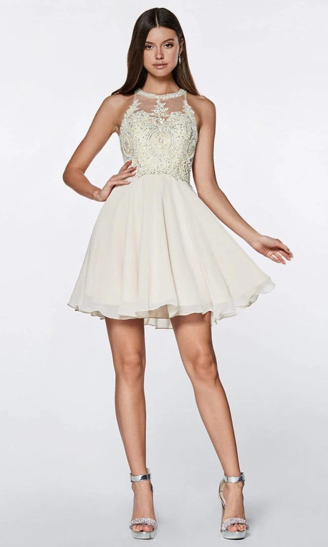 Cocktail Dresses Cinderella Divine - CD0141 Beaded Lace Halter Neck Chiffon Cocktail Dress - 1 Pc Blush In Size XS And 1 Pc Champagne In Size M Available 4 Cocktail Dresses Cinderella Divine - CD0141 Beaded Lace Halter Neck Chiffon Cocktail Dress - 1 Pc Blush In Size XS And 1 Pc Champagne In Size M Available