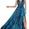 Cinderella Divine - CD161 Illusion Plunging Neck Metallic A-Line Dress 2 Cinderella Divine - CD161 Illusion Plunging Neck Metallic A-Line Dress
