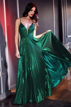 Cinderella Divine - CD161 Illusion Plunging Neck Metallic A-Line Dress