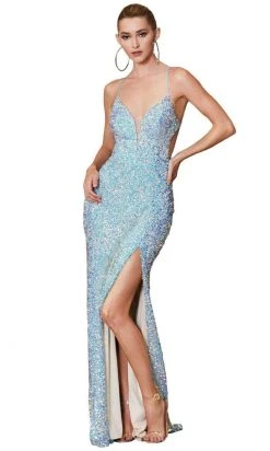 Cinderella Divine - CD175 Sequined Deep V-neck Sheath Dress Formal Gowns
