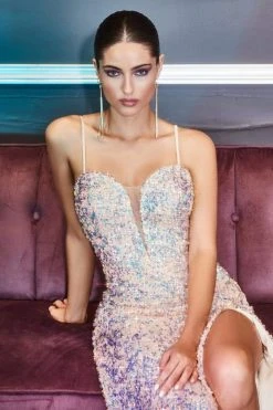 Cinderella Divine - CD176 Sequined Deep V-neck Fitted Dress
