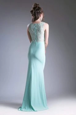 Formal Gowns Cinderella Divine - CF115 Sleeveless Lace Stretch Knit Sheath Dress