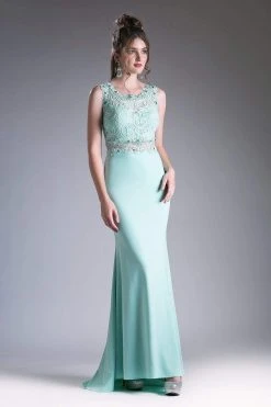 Formal Gowns Cinderella Divine - CF115 Sleeveless Lace Stretch Knit Sheath Dress