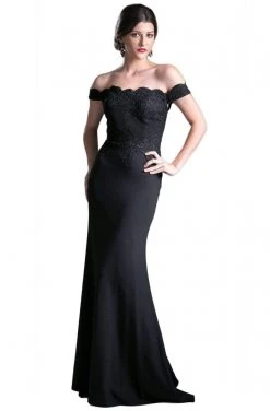 Cinderella Divine - CF158 Stretch Crepe Satin Off Shoulder Gown Formal Gowns