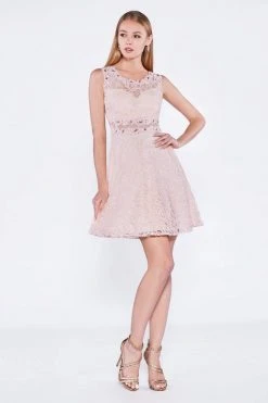 Cinderella Divine - CF175 Jewel Neck Illusion Paneled A-Line Dress Cocktail Dresses