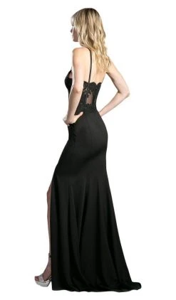 Formal Gowns Cinderella Divine - CF266 Lace Applique Sleeveless Bodice Jersey Evening Dress