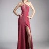 Cinderella Divine - CF279-2 Metallic Halter Mermaid Gown With Slit 2 Cinderella Divine - CF279-2 Metallic Halter Mermaid Gown With Slit