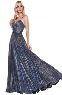 Formal Gowns Cinderella Divine - CH221 Pleated V-Neck Empire Glitter Dress 14 Formal Gowns Cinderella Divine - CH221 Pleated V-Neck Empire Glitter Dress