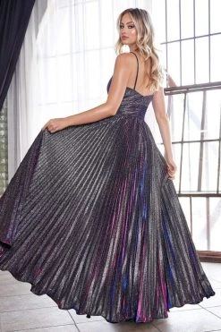 Formal Gowns Cinderella Divine - CH221 Pleated V-Neck Empire Glitter Dress