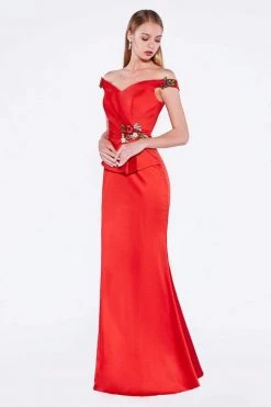 Cinderella Divine - CH520 Floral Embroidered V-Neck Evening Dress Formal Gowns